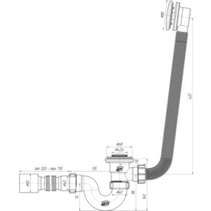 Слив-перелив для ванны АНИ пласт прямоточный Клик-клак с гибкой трубой (сетка) (EC155S)