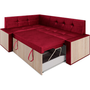 Кухонный диван Mebel Ars Таллин левый угол (бархат красный STAR VELVET 3 DARK RED) 190х83х120 см