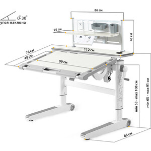 Детский стол Mealux Ergowood - L Multicolor + полка BD P-18 TG (BD-810 TG/MC Energy + BD P-18 TG) столешница беленый дуб/накладки на ножках серые в Москвe