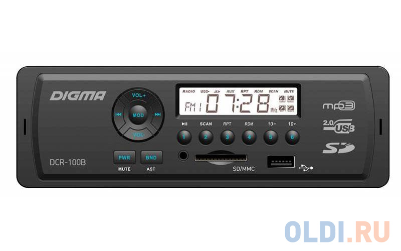 Автомагнитола Digma DCR-100B24 USB MP3 FM 1DIN 4x45Вт черный