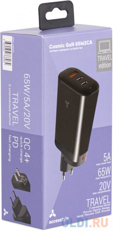 Сетевое зарядное устройство AccesStyle Cosmic GaN 3 А USB USB-C черный
