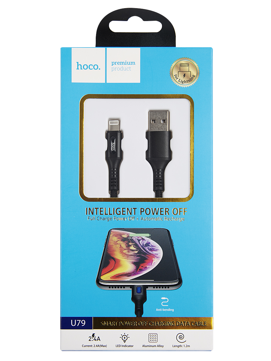 Дата-кабель Hoco U79 Admirable, USB - Lightning, Smart Power Off, черный (24250) в Москвe