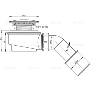 Сифон для душевого поддона AlcaPlast D60 заниженный, хром (A471CR-60)