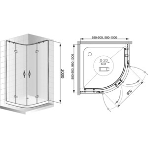 Душевой уголок Cezares Bergamo RH-1 Arco R 120x100 правый, прозрачный, хром, с поддоном