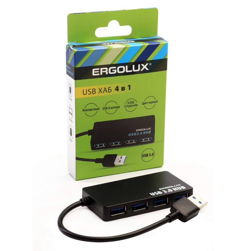 Хаб USB Ergolux USB - 4xUSB Black ELX-SLP01-C02