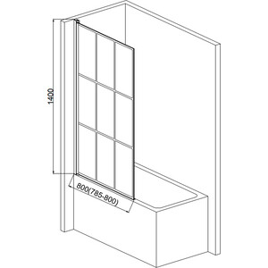 Шторка для ванны AQUAme 80х140 прозрачная, матовая черная (AQM2858-L)