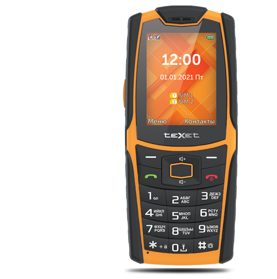 Мобильный телефон teXet TM-521R, 2.4" 320x240 TFT, BT, 1xCam, 2-Sim, 2500 мА·ч, USB Type-C, черный/оранжевый