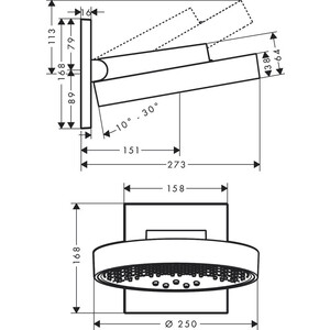 Верхний душ Hansgrohe Rainfinity с механизмом 1800180, хром (26232000, 1800180) в Москвe