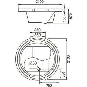 Акриловая ванна Gemy 210x210 с гидромассажем (G9060 K)