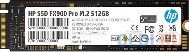 Твердотельный накопитель SSD M.2 HP 512Gb FX900 Pro Series &lt;4A3T9AA#ABB&gt; (PCI-E 4.0 x4, up to 7000/2900MBs, 3D NAND, DRAM Cache, 300TBW, NVMe 1.