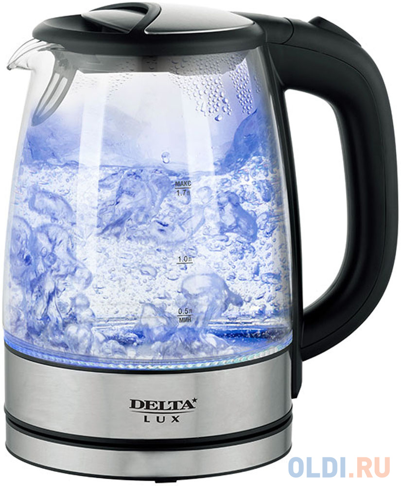 Чайник DELTA DL-1204 2200 Вт прозрачный чёрный 1.7 л пластик/стекло