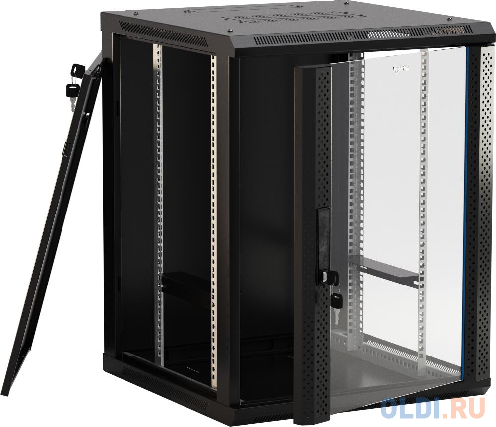 Hyperline TWB-2266-GP-RAL9004 Шкаф настенный 19-дюймовый (19"), 22U, 1086x 600х 600мм, стеклянная дверь с перфорацией по бокам, ручка с замком, ц