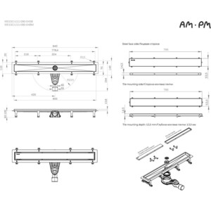 Душевой лоток Am.Pm MasterFlow затвор Tile 80 см, черный (W01SC-U11-080-04BM)