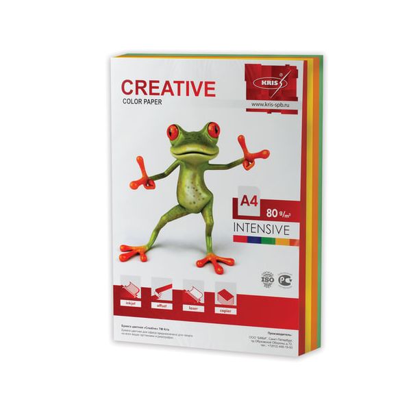 Бумага CREATIVE color (Креатив), А4, 80 г/м2, 250 л. (5 цв. х 50 л.), цветная интенсив, БИpr-250r