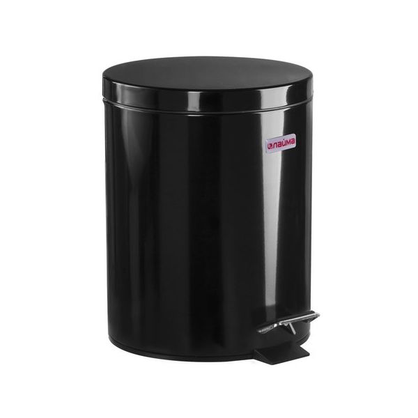Ведро-контейнер для мусора (урна) с педалью ЛАЙМА "Classic", 5 л, черное, глянцевое, металл, 604943