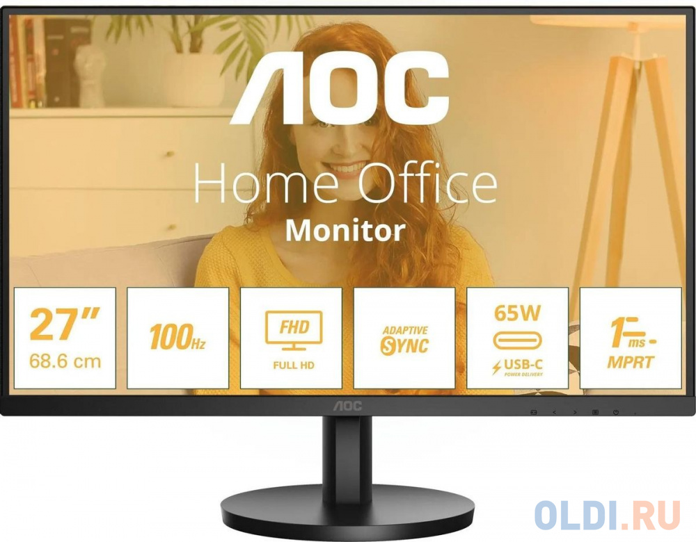 Монитор AOC 27" Basic-Line 27B3CA2 черный IPS LED 4ms 16:9 HDMI матовая 1000:1 250cd 178гр/178гр 1920x1080 100Hz FHD USB 3.4кг в Москвe