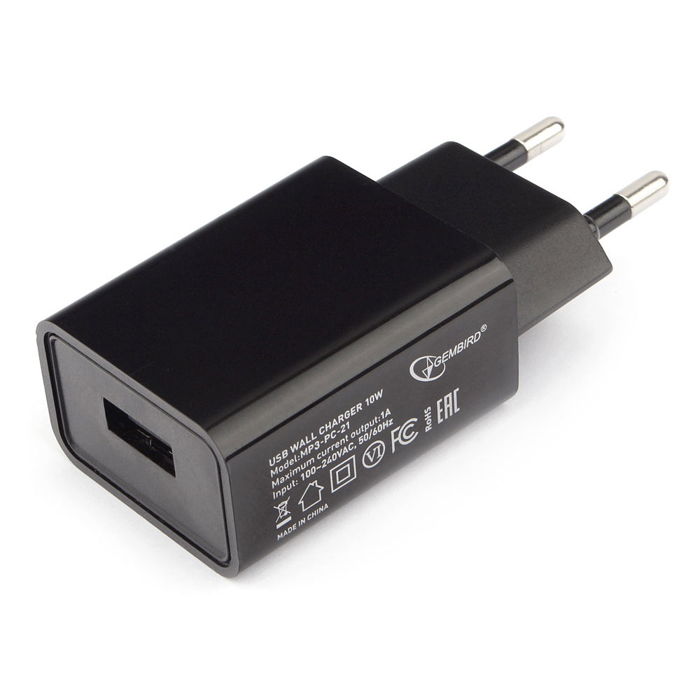 Сетевое зарядное устройство Cablexpert MP3A-PC-21 5W, 1USB, 1A, черный