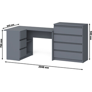 Комплект СВК Мори Стол компьютерный МС-16 левый + Комод МК800.4, цвет графит