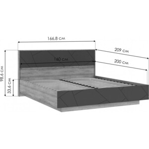 Кровать Woodville Диамо КР 01 160х200 софт графит / дуб каньон (546000)