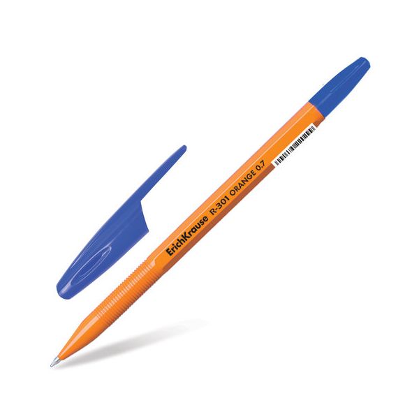 Ручка шариковая ERICH KRAUSE R-301 Orange, СИНЯЯ, корпус оранжевый, узел 0,7 мм, линия письма 0,35 мм, 43194, (100 шт.)