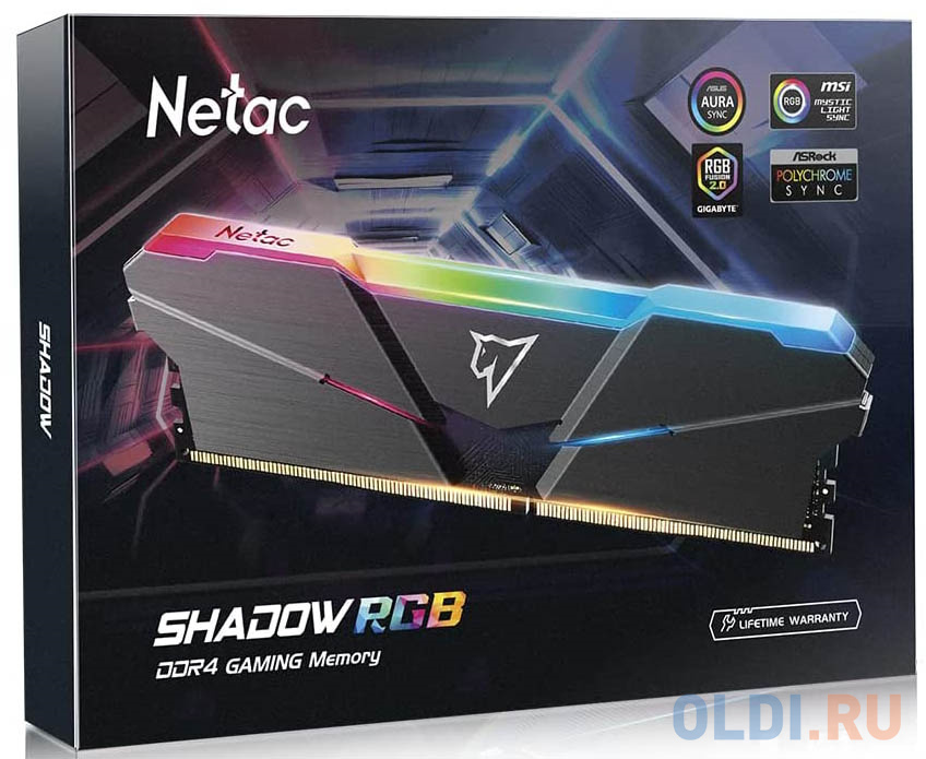 Netac Shadow RGB 32GB (16GBx2) DDR4-3600 (PC4-28800) C18 Grey 18-22-22-42 1.35V XMP Dual DIMM Kit в Москвe