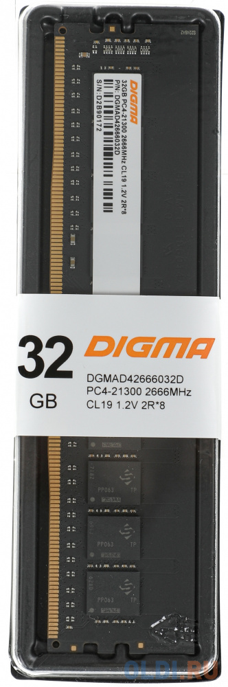 Память DDR4 32Gb 2666MHz Digma DGMAD42666032D RTL PC4-21300 CL19 DIMM 288-pin 1.2В dual rank