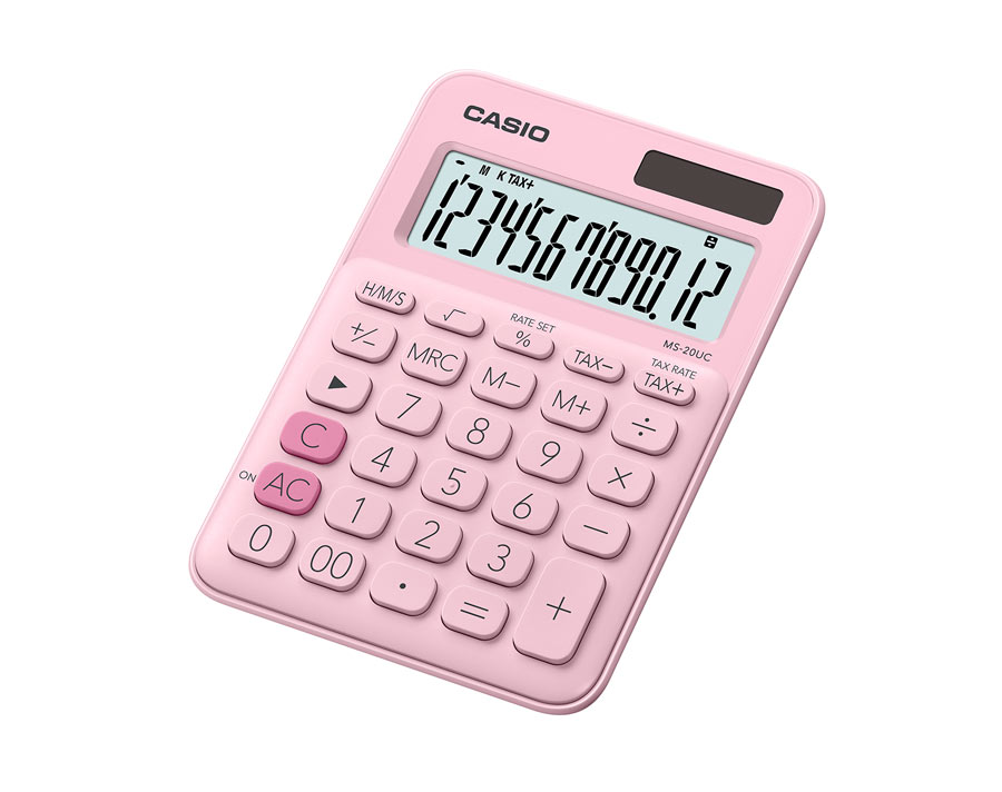 Калькулятор настольный CASIO MS-20UC, 12-разрядный, кол-во функций:10, однострочный экран, розовый (MS-20UC-PK-S-UC)