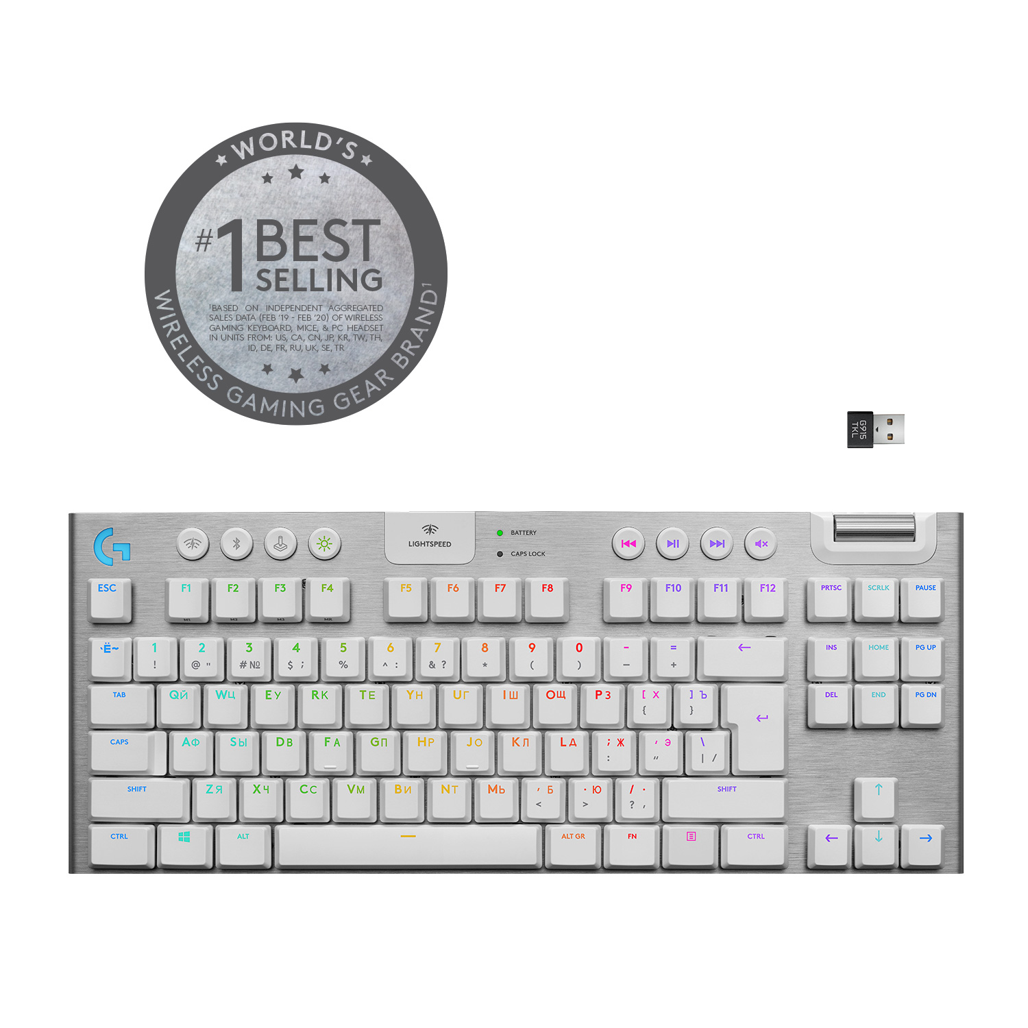 Клавиатура беспроводная Logitech G915 TKL White, механическая, GL Tactile, подсветка, Bluetooth / USB, белый/серебристый (920-009664_ru)
