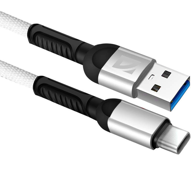 Кабель USB 2.0(Am)-USB 2.0 Type-C(m), 2.4A 1 м, белый Defender F167 (87103WHI)