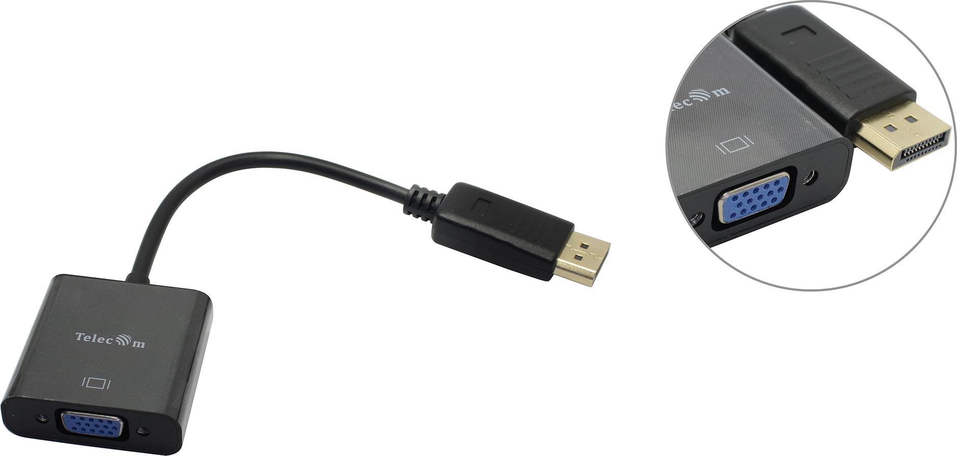 Кабель-переходник (адаптер) DisplayPort (M)-VGA(15F) v1.2, 20 см, черный Telecom (TA552)