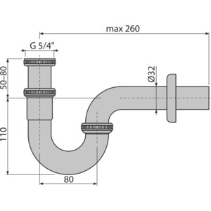 Сифон для раковины AlcaPlast D32 с накидной гайкой 1 1/4, цельнометаллический (A432)