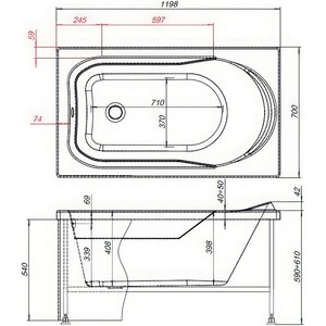 Акриловая ванна Aquanet West 120x70 с каркасом, панелью, слив-переливом и шторкой в Москвe