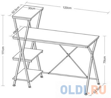 Стол на металлокаркасе BRABIX "LOFT CD-004", 1200х535х1110 мм, 3 полки, цвет дуб антик, 641219