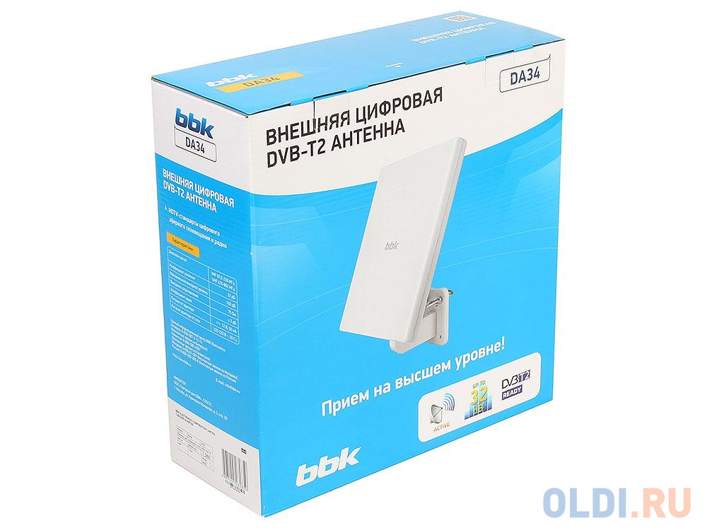 Телевизионная антенна BBK DA34 Комнатная цифровая DVB-T2 антенна, белый