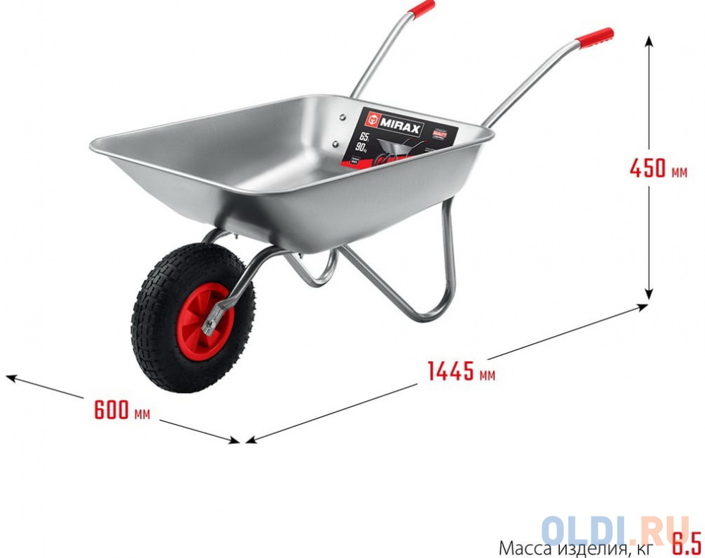 MIRAX MX-1, 65 л, 90 кг, одноколесная, оцинкованная сталь, садовая тачка (39900) в Москвe