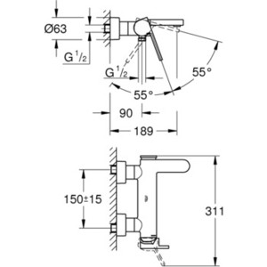 Смеситель для ванны Grohe Plus с душевым гарнитуром, хром (33553003, 27394002)