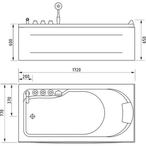 Акриловая ванна Gemy 170х80 с гидромассажем (G9006-1.7 B L) в Москвe