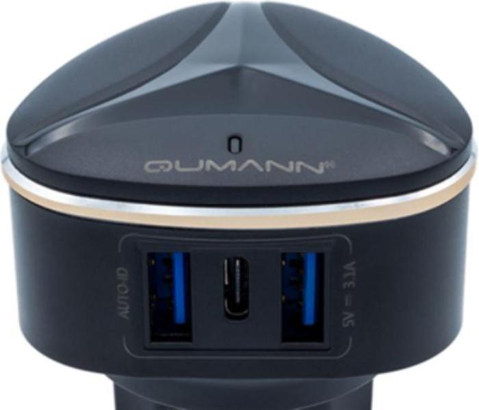 Сетевое зарядное устройство Qumann QTC-03 Type-C+2USB (AUTO-ID 3,1A;15,5W) черный 50030 в Москвe