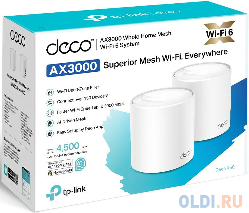 Бесшовный Mesh роутер TP-Link Deco X50(2-Pack) AX3000 10/100/1000BASE-TX