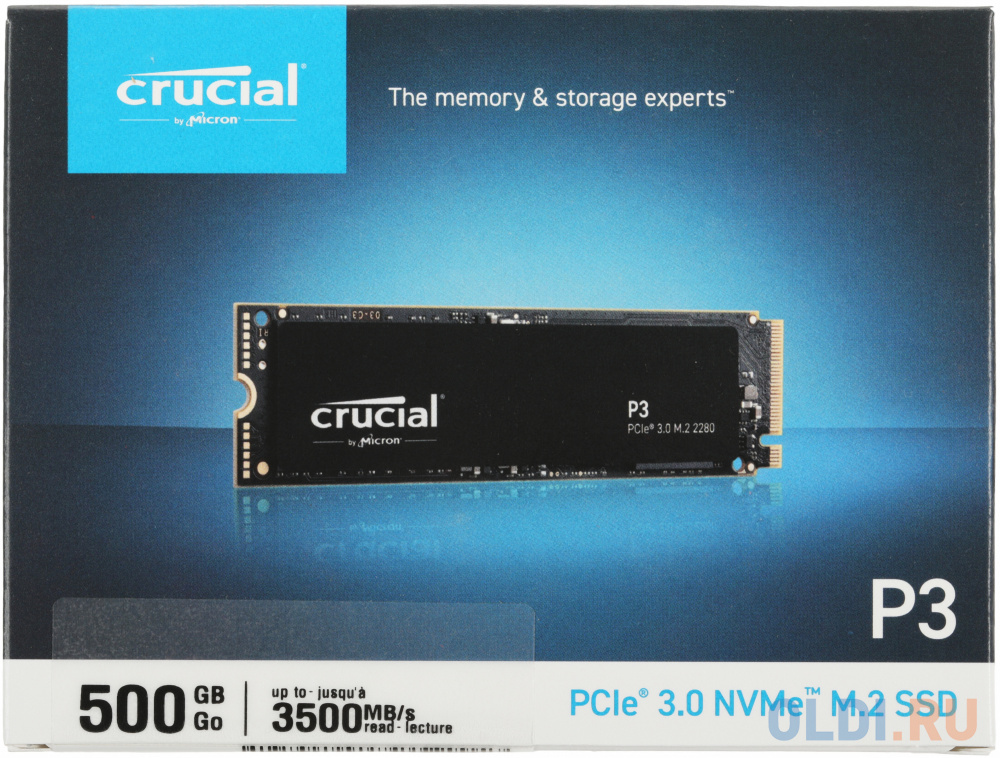 Crucial SSD P3, 500GB, M.2(22x80mm), NVMe, PCIe 3.0 x4, QLC, R/W 3500/1900MB/s, IOPs н.д./н.д., TBW 110, DWPD 0.1 (12 мес.)