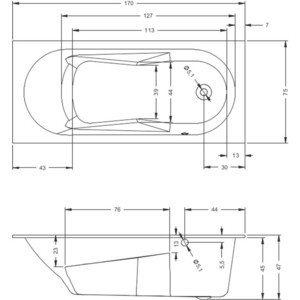 Акриловая ванна Riho Lazy 170x75 правая, с каркасом (B079001005, 2YNVN1015) в Москвe