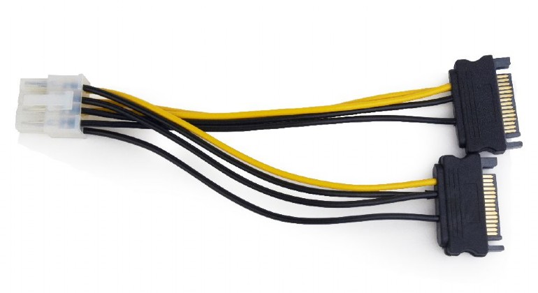 Переходник питания (адаптер) 2xSATA 15-pin(M)-PCI-E 8-pin(M) Cablexpert, 15 см (CC-PSU-83)