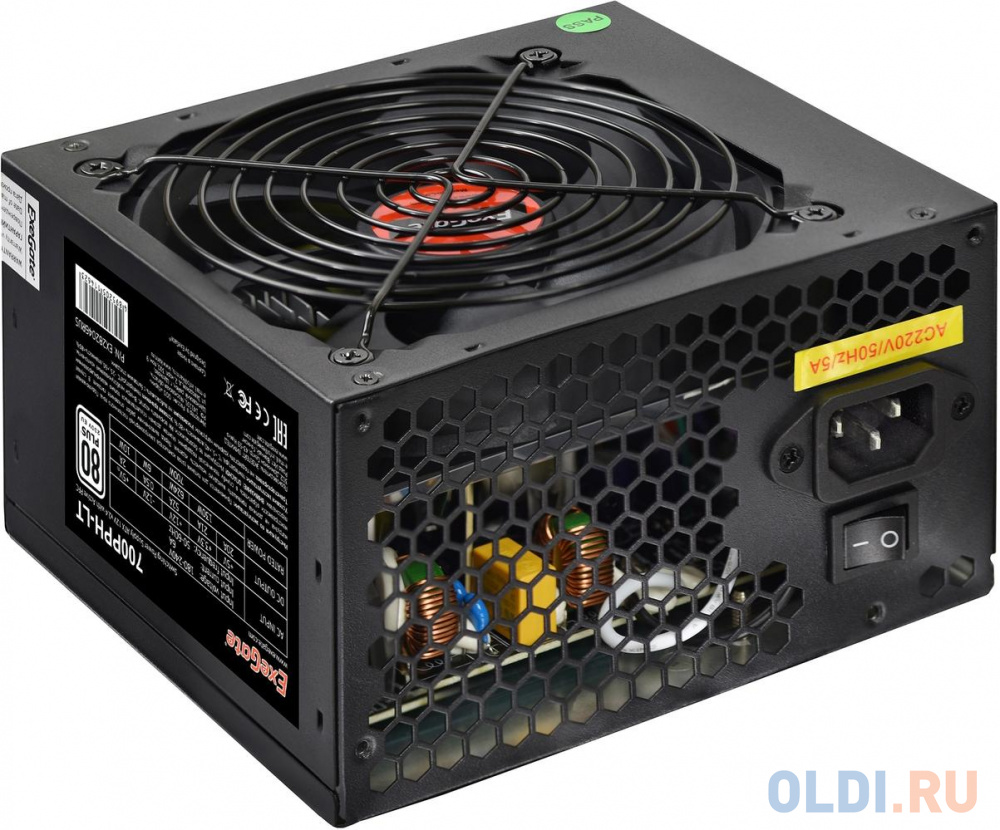 Exegate EX282048RUS-S Блок питания 700W ExeGate 700PPH-LT-S, RTL, 80+, ATX, black, APFC, 12cm, 24p, (4+4)p, 5*SATA, 3*IDE, с защитой от выдергивания