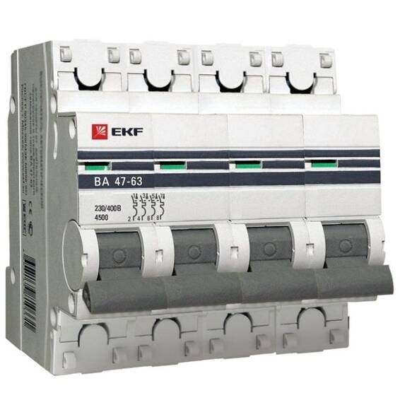 Выключатель автоматический EKF ВА47-63 четырехполюсный (4P/4П) 25A C 4.5кА (mcb4763-4-25C-pro)