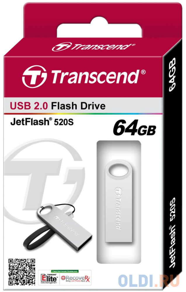 Флешка USB 64Gb Transcend Jetflash 520S USB2.0 TS64GJF520S серебристый