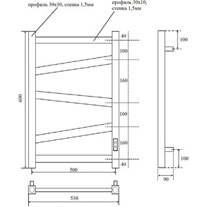 Полотенцесушитель электрический Point Феникс П5 500x600 черный (PN15856B)