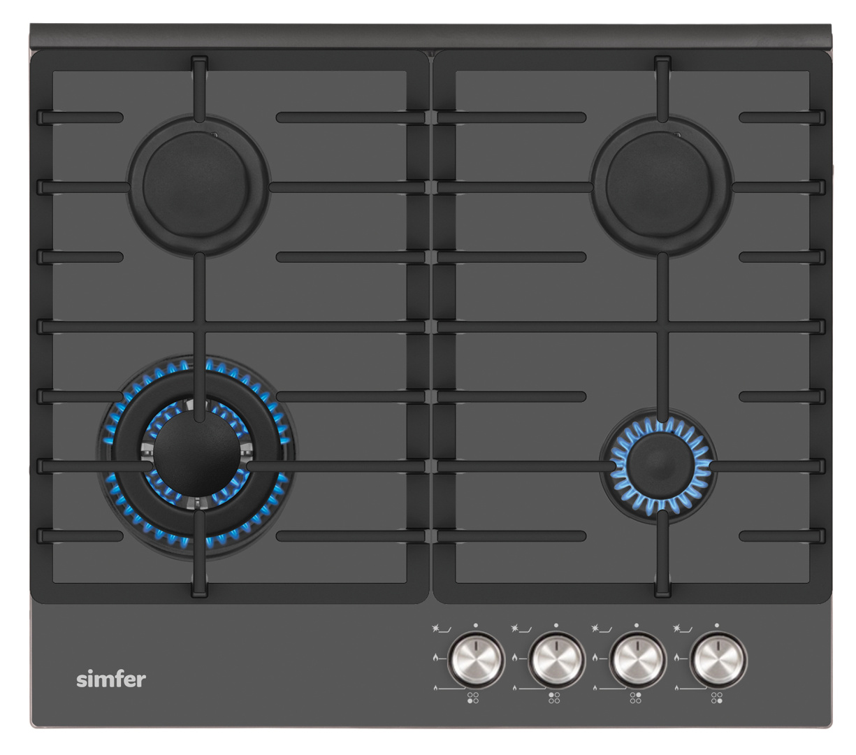 Газовая варочная поверхность Simfer H60H41G570 (газ-контроль, WOK конфорка, чугунные решетки, серое стекло)