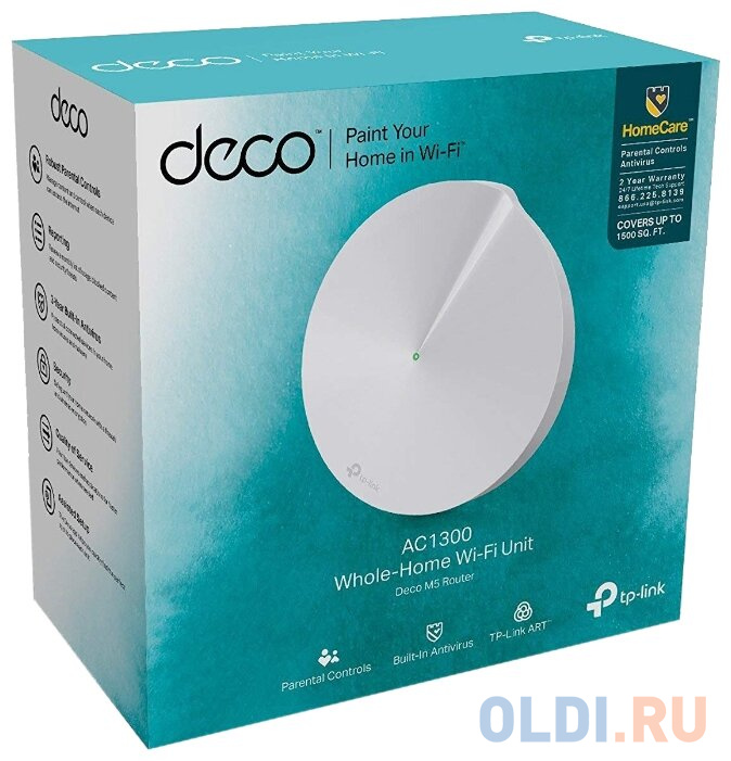 Wi-Fi система TP-LINK Deco M5(1-pack) 802.11abgnac 1267Mbps 2.4 ГГц 5 ГГц 2xLAN белый