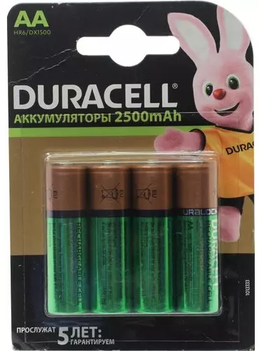 Аккумулятор Duracell, AA, HR06, 1.2V 2.5 А·ч, 4 шт. (DX1500-4)