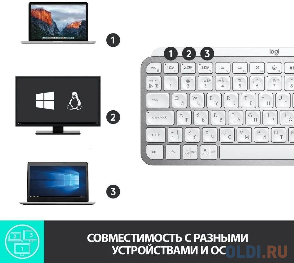 Клавиатура Logitech MX Keys Mini серебристый USB беспроводная BT/Radio LED (920-010499)